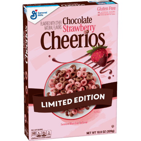 Chocolate Strawberry Cheerios cereal, frente del producto.