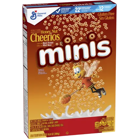 Honey nut cheerios minis cereal, front of the package