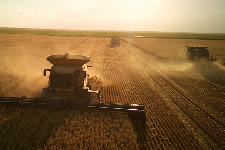 Tractors farming in a field