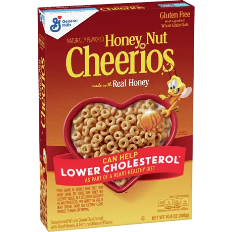 Honey Nut Cheerios cereal, frente del producto.
