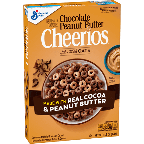 Chocolate Peanut Butter Cheerios cereal, frente del producto.