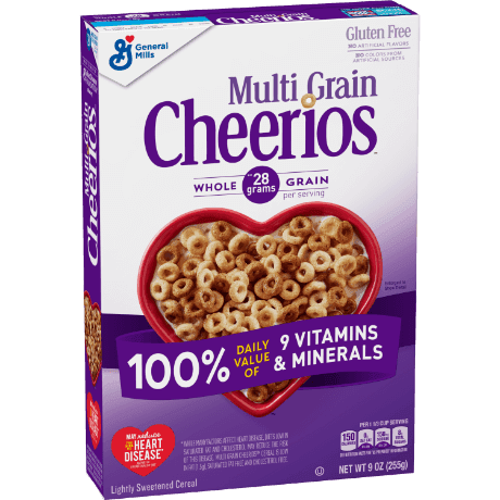 Multigrain Cheerios cereal, frente del producto.