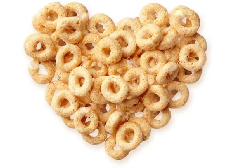 Decorative heart design made from Cheerios cereal.