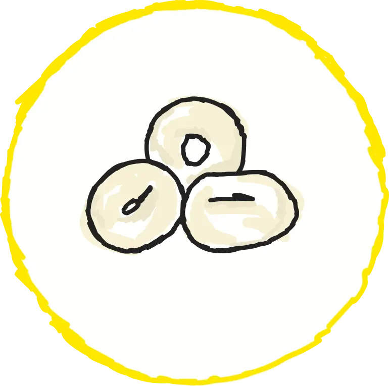 An illustration of 3 cheerios inside a yellow circle.